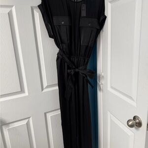 Express Sheer Top Black Double Pocket Jumpsuit with Belt